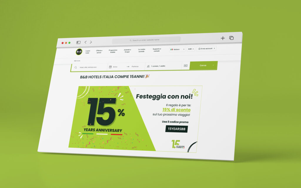 Agenzia di Comunicazione Publifarm | Pure Creative Agency Il logo e i materiali per i 15 anni di B&B Hotels Italia 1